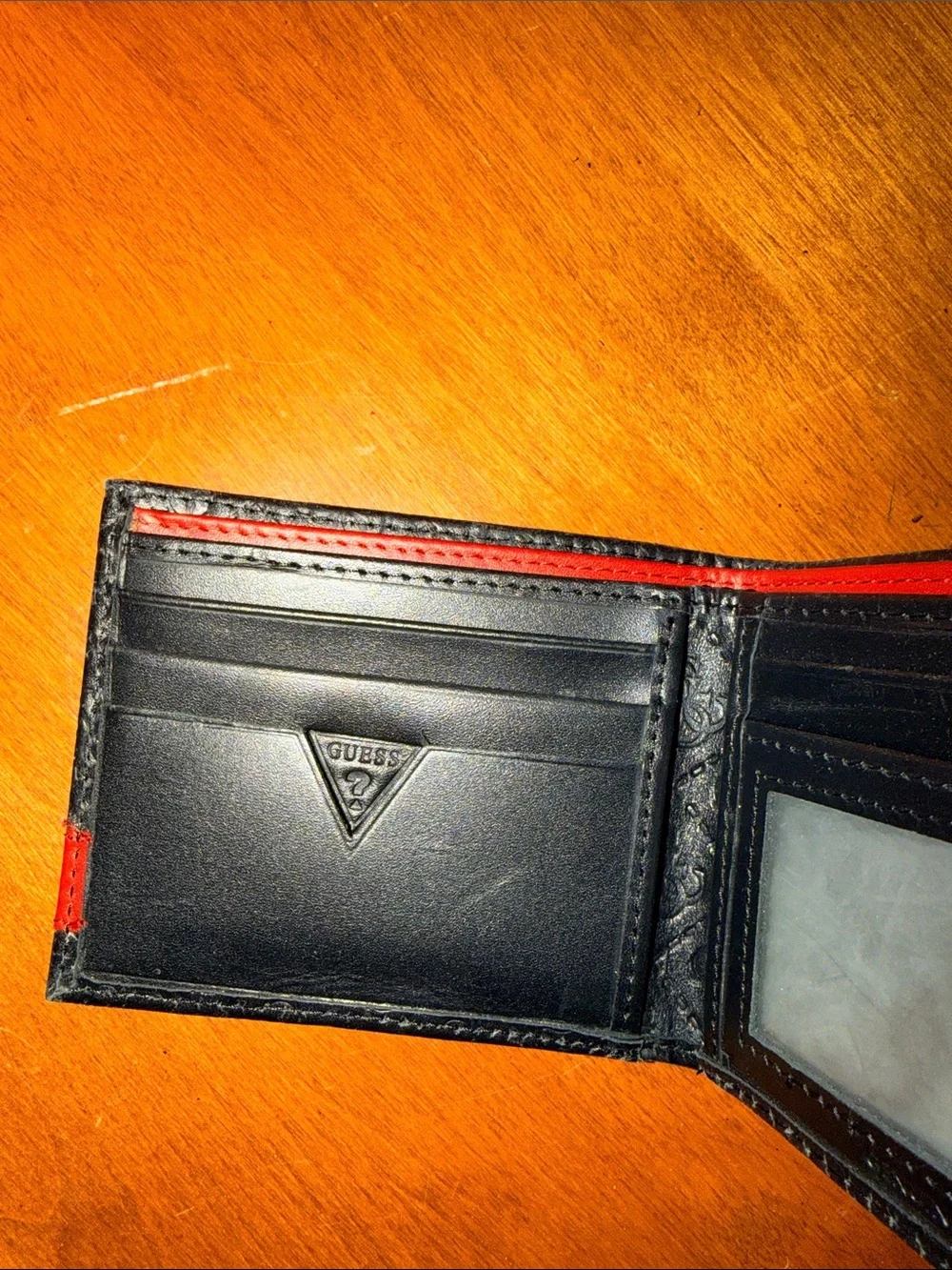 GUESS Black Wallet with Red Accent Stripe